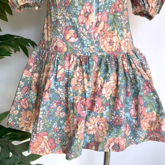 v i n t a g e :: Fairycore Babydoll Puff Sleeve Bow Whimsy Floral Mini Dress - Picture 11 of 13